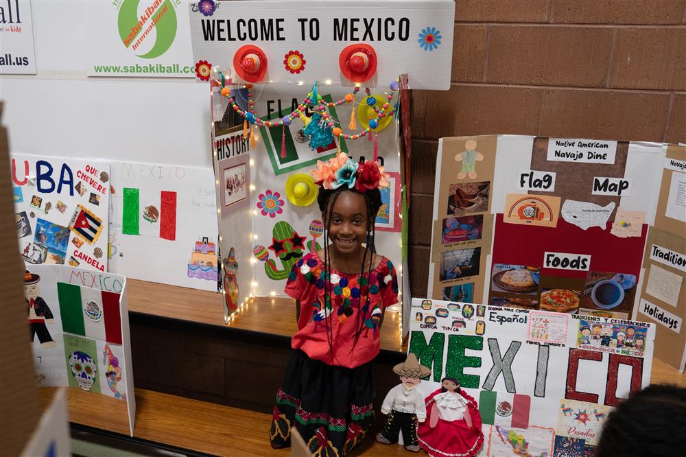 Students celebrate their diverse cultures and backgrounds during Bologna Elementary School's Celebration of Nations assembly.